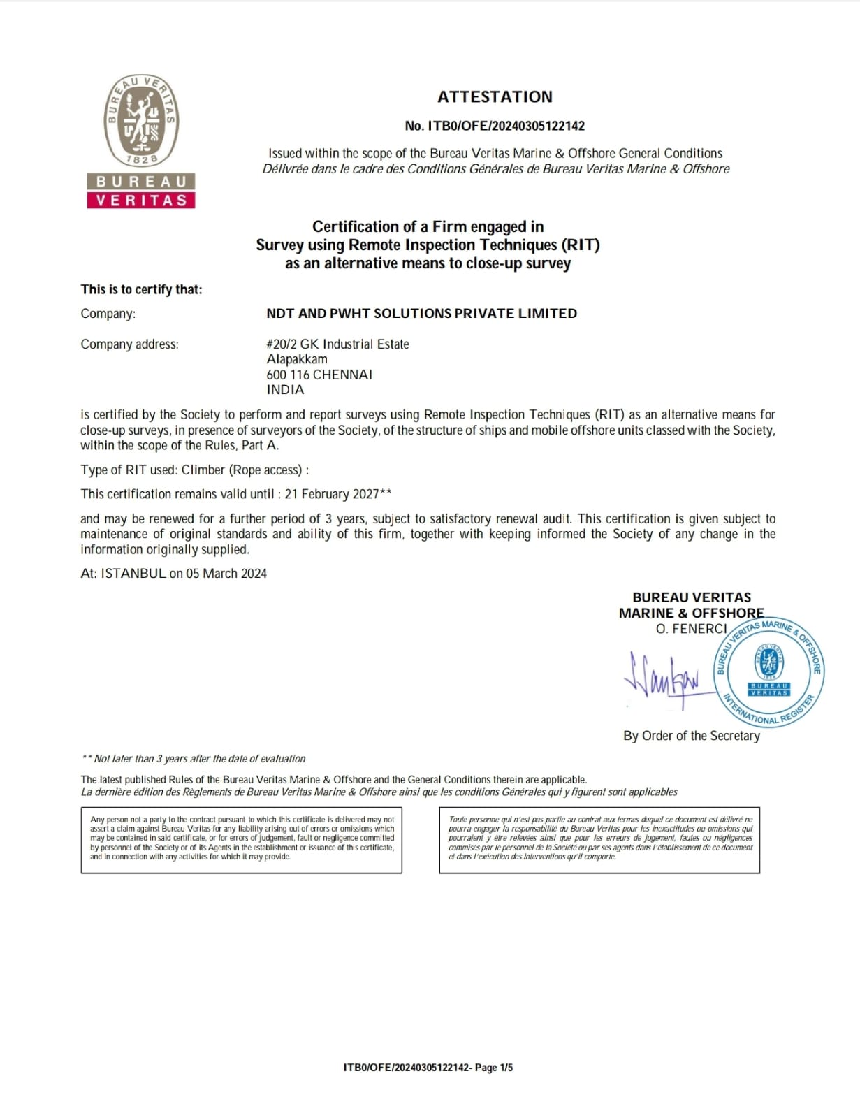 Exciting news! We’re now a Bureau Veritas approved service supplier for RIT (Remote Inspection Technique) which includes Ultrasonic Thickness Measurement using Rope Access (IRATA) & Closeup SurveyWe can safely inspect hard-to-reach areas for accurate thickness gauging. This expansion of our capabilities allows us to provide a wider range of high-quality UTM services.