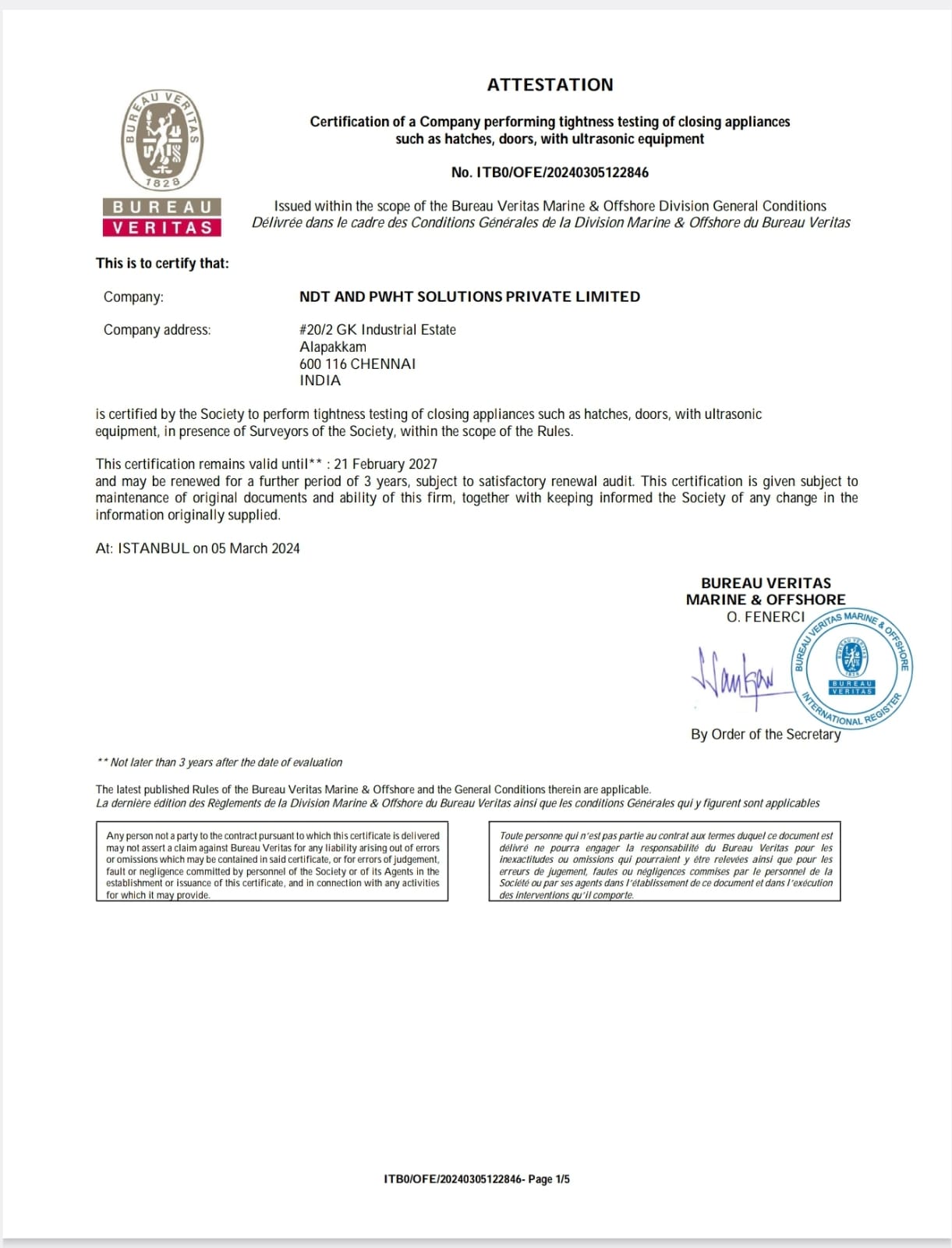 We’re elated to share our recent achievement! Proudly announcing our upgraded certification with Bureau Veritas as an approved service supplier for Tightness Testing of Closing Appliances (TTCA) for Vessels. Elevating our commitment to excellence!  Ensuring the integrity of your Vessels Cargo Holds with reliable leak detection. We’re committed to providing the highest quality NDT services!