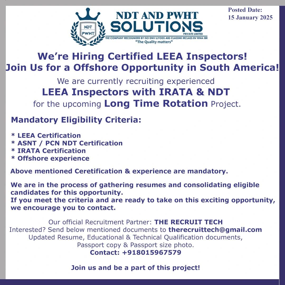 We are seeking a qualified and experienced LEEA Inspector to join our team!