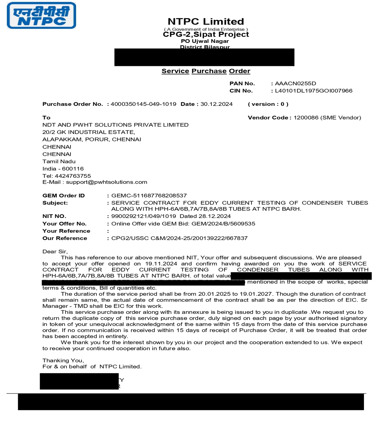 NTPC BARH, Bihar 1028 Barh Super Thermal Power Project P.O. BARH BARH PATNA Bihar 803213