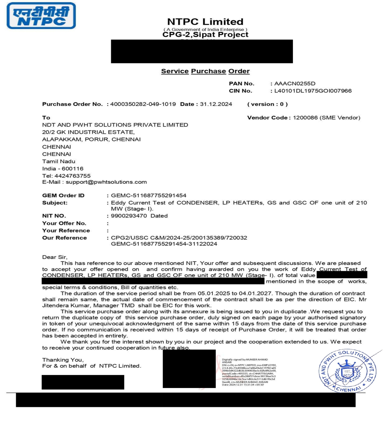 NTPC Kahalgaon; 1025 Kahalgaon Super Thermal Power Project, P.O. KAHALGAON STP, KAHALGAON, BHAGALPUR – Bihar813214